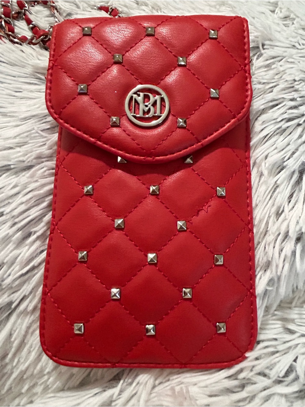 Badgley Mischka Quilted Red Crossbody Phone Bag with Studs-NWOT